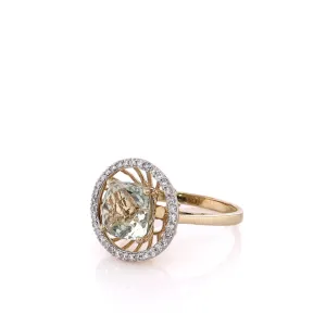 Estate 14k Yellow Gold Diamond and Prasiolite Ring