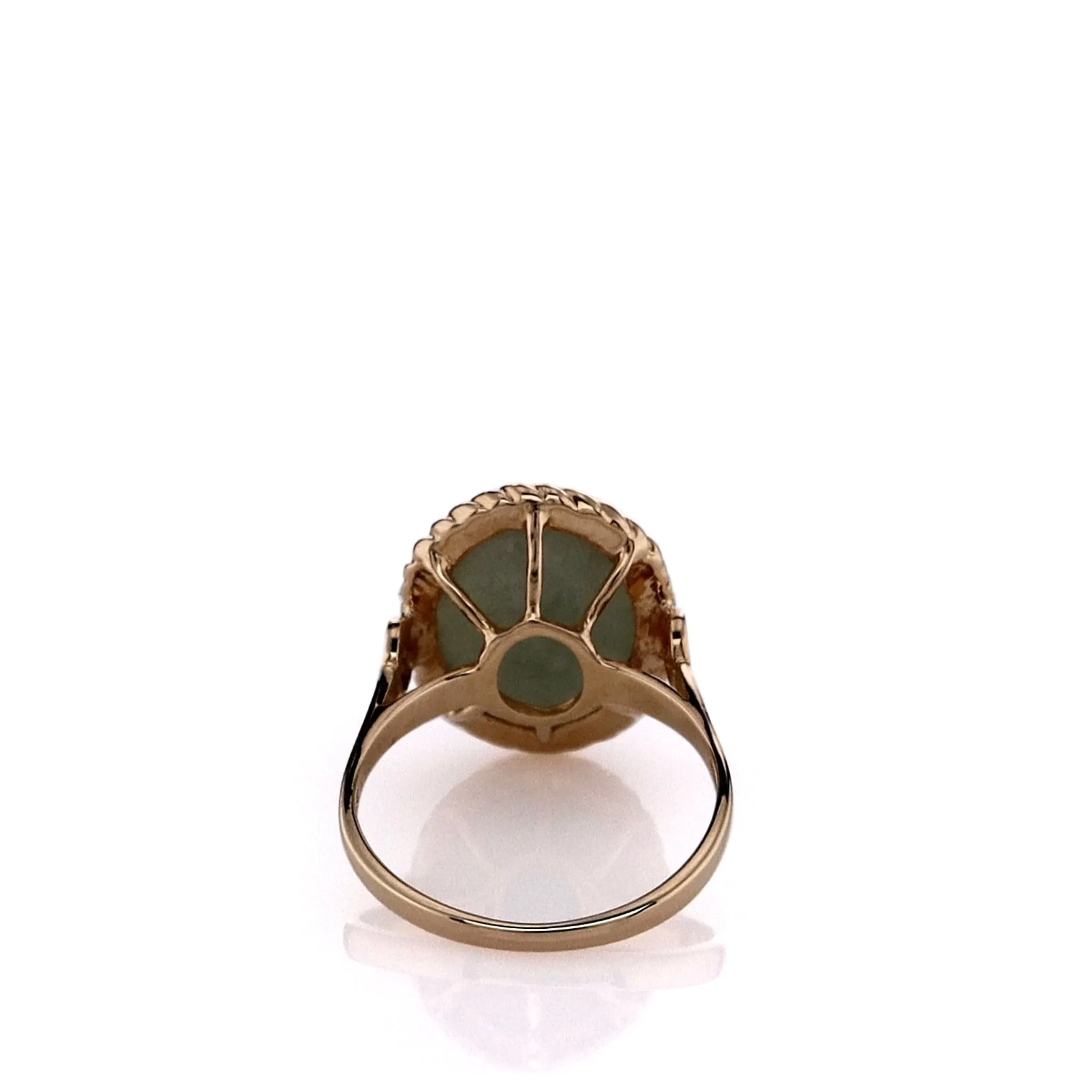 Estate 14k Yellow Gold Rope Border Bezel-Set Jadeite Ring