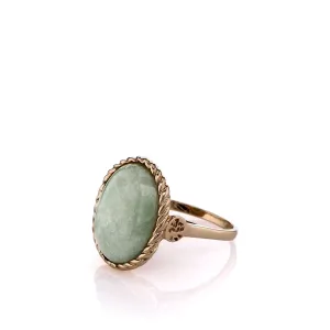 Estate 14k Yellow Gold Rope Border Bezel-Set Jadeite Ring