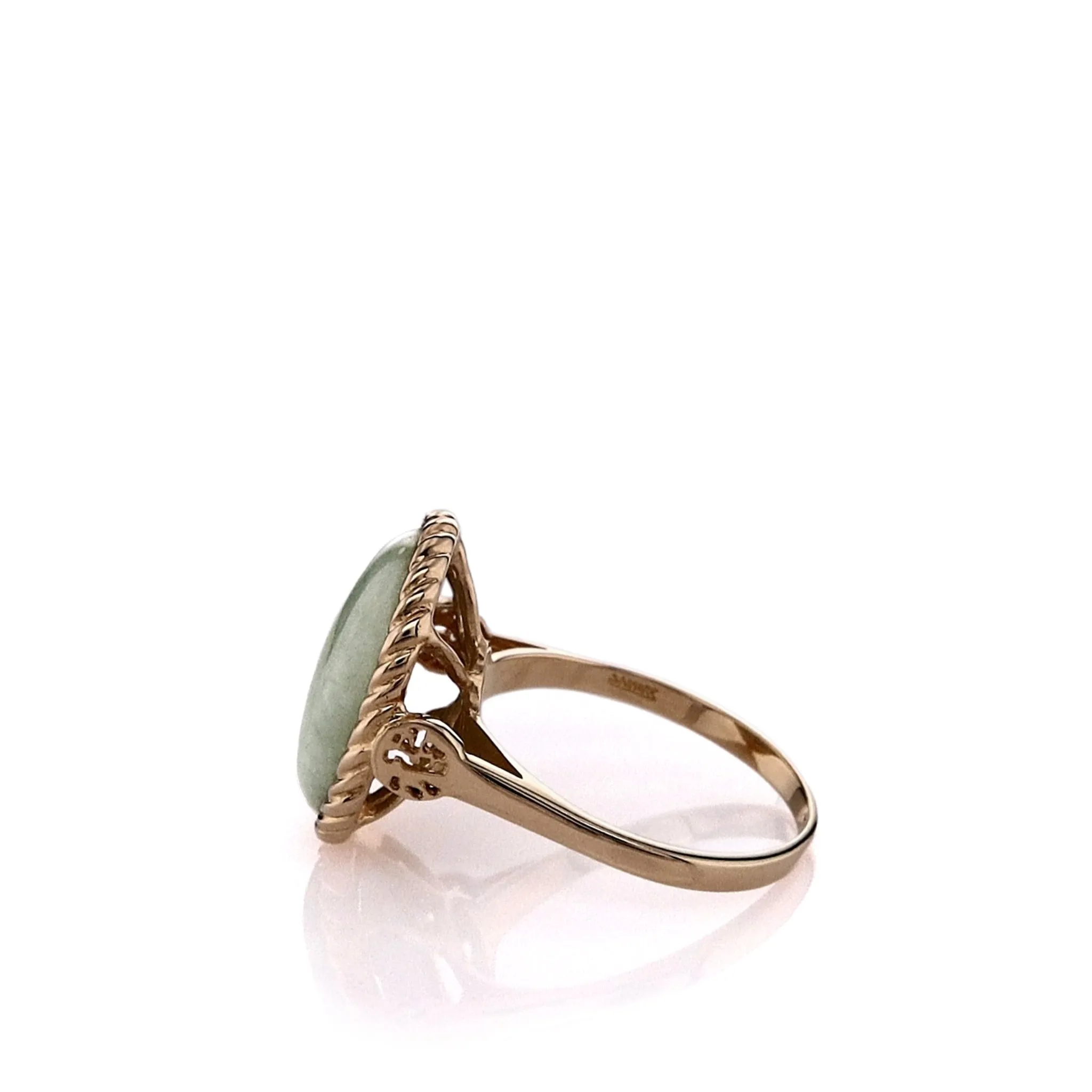 Estate 14k Yellow Gold Rope Border Bezel-Set Jadeite Ring