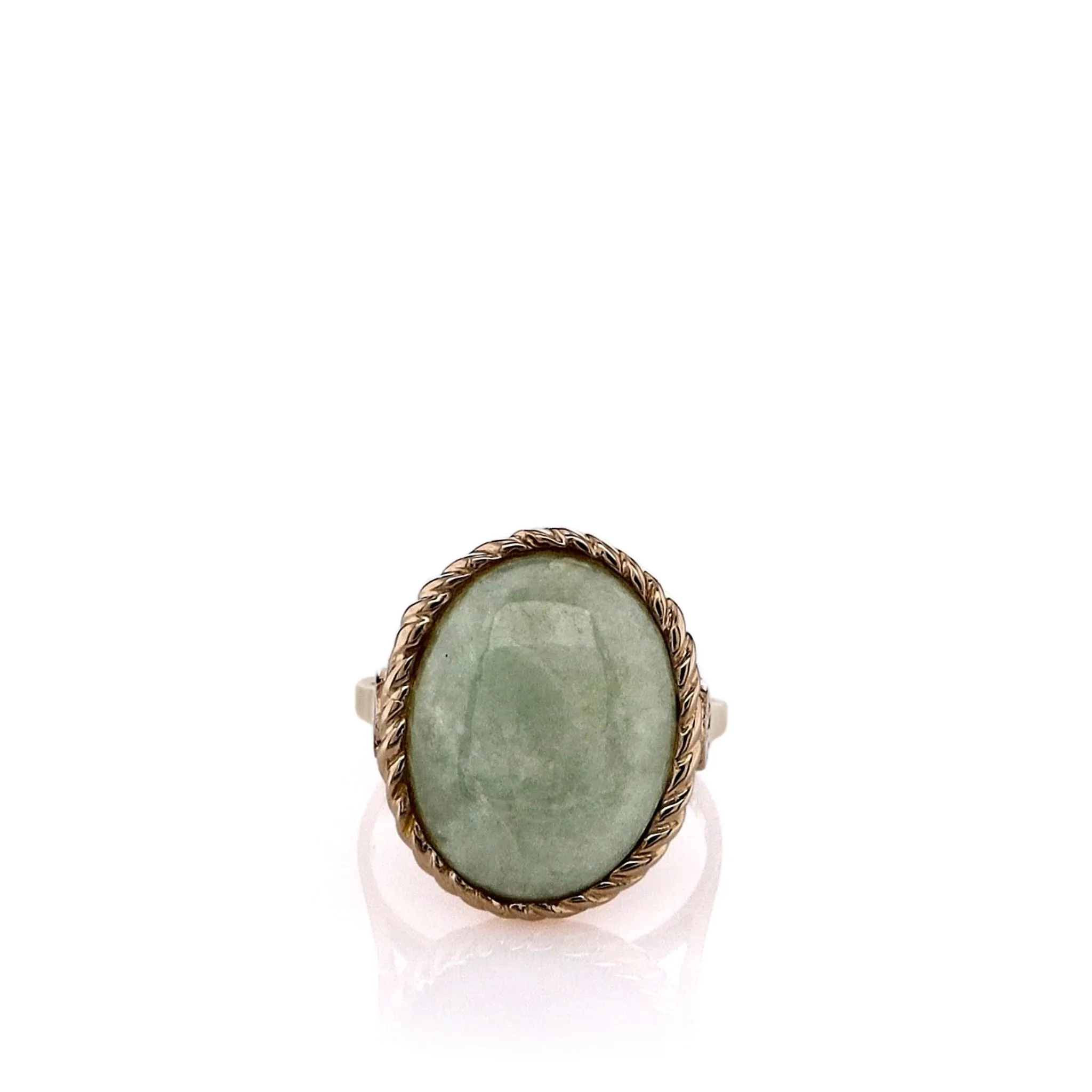 Estate 14k Yellow Gold Rope Border Bezel-Set Jadeite Ring