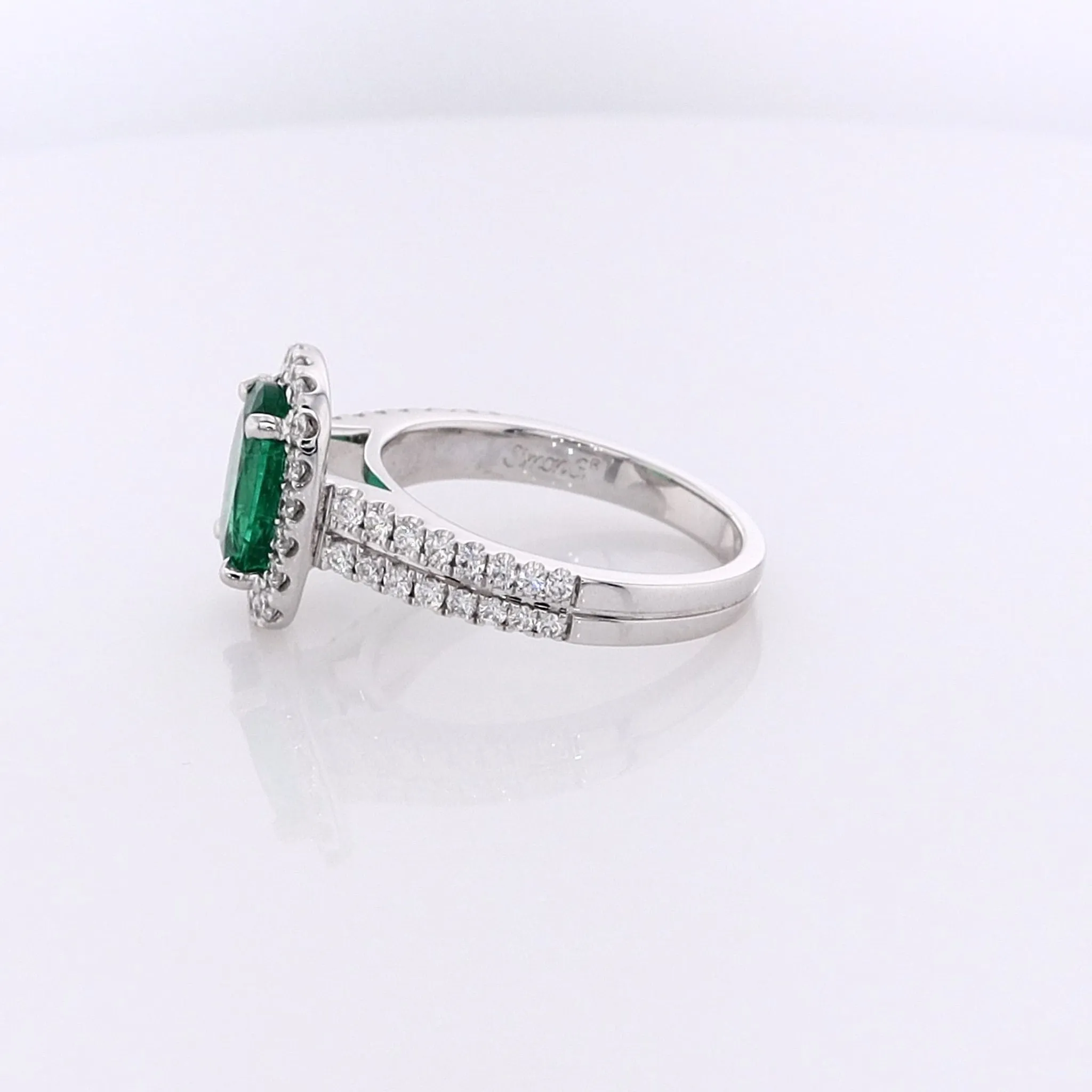 Estate 18 Karat White Gold Emerald and Diamond Ring