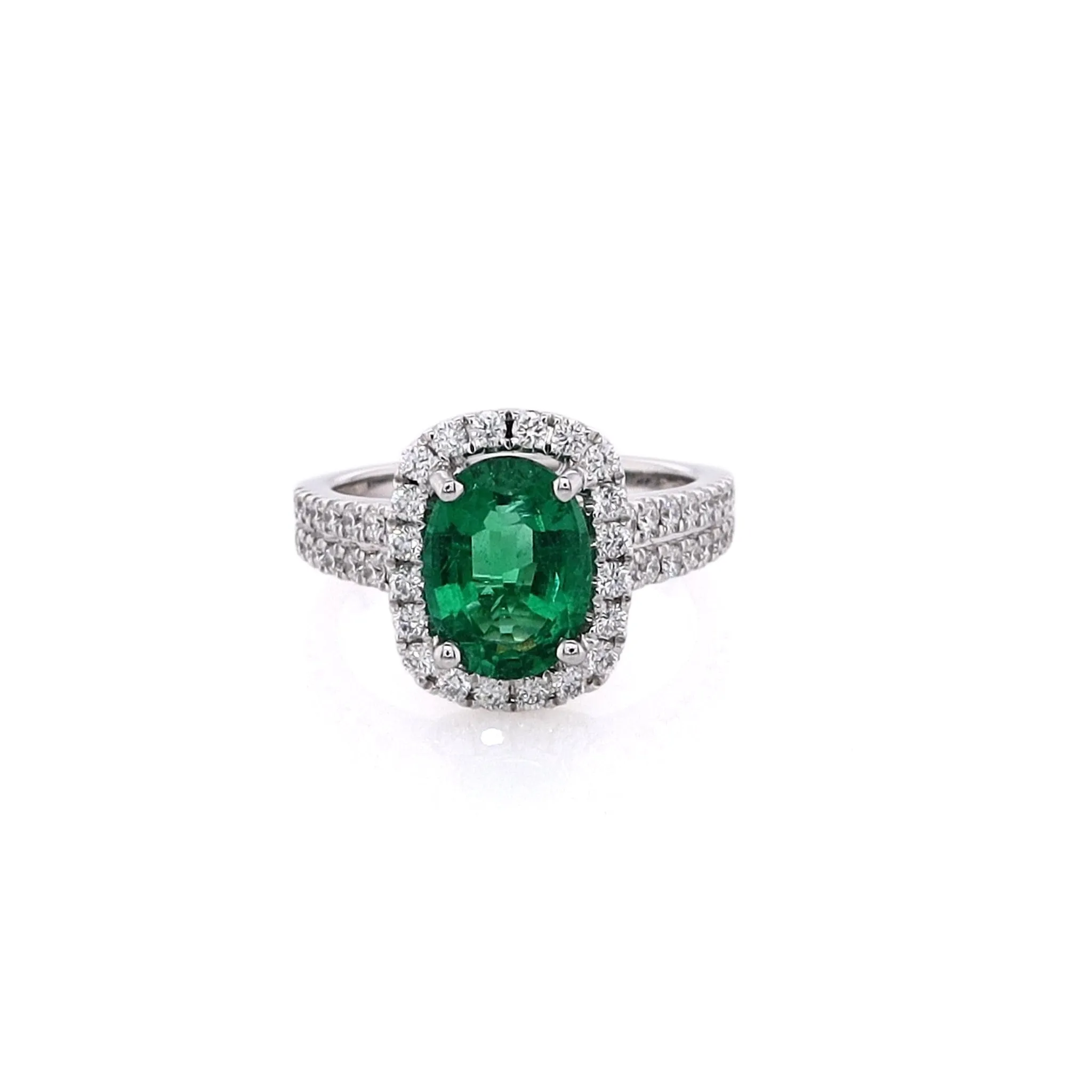 Estate 18 Karat White Gold Emerald and Diamond Ring