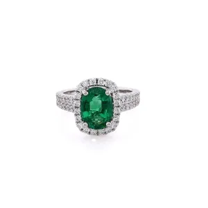 Estate 18 Karat White Gold Emerald and Diamond Ring
