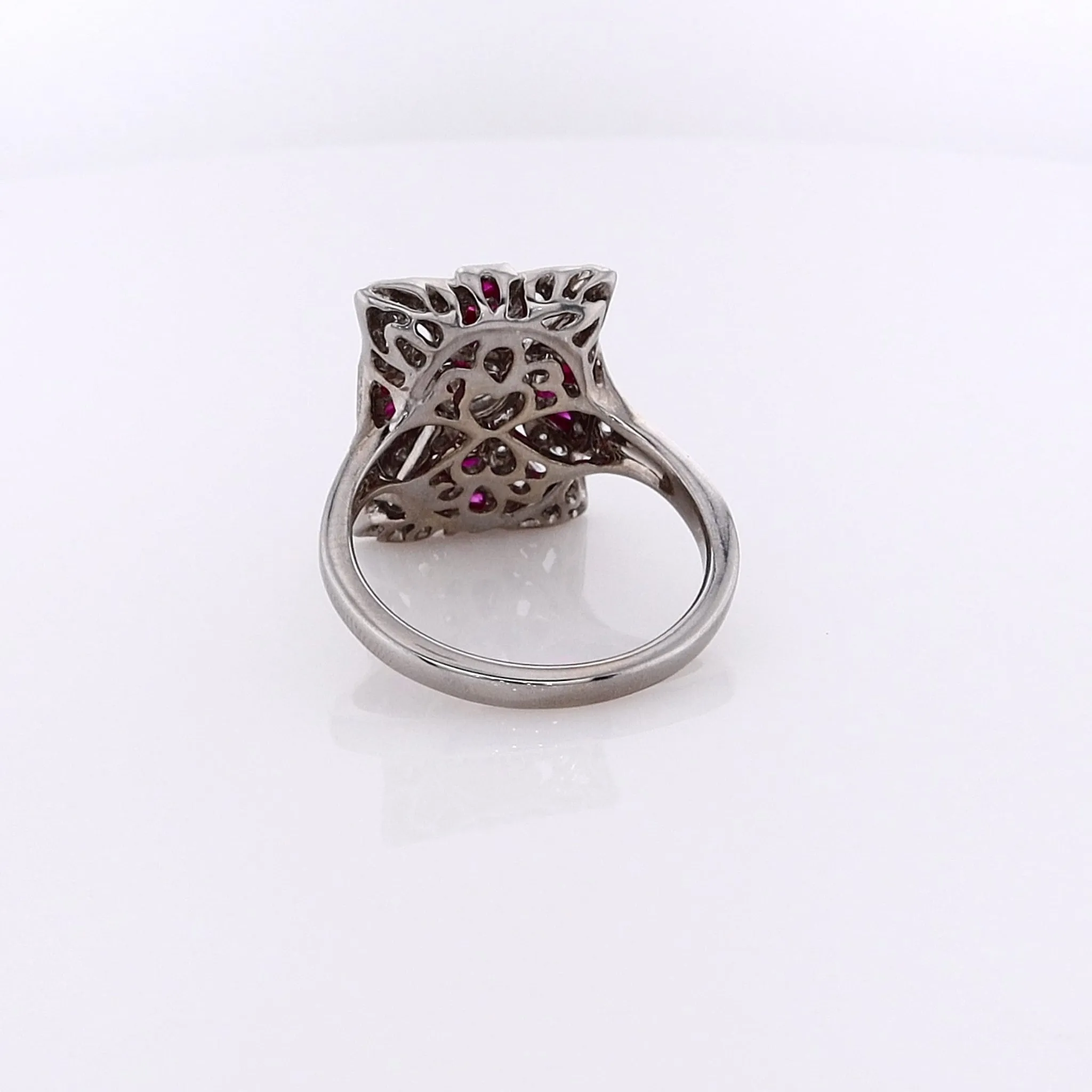 Estate 18 Karat White Gold Rectangular Design Ruby and Diamond Ring