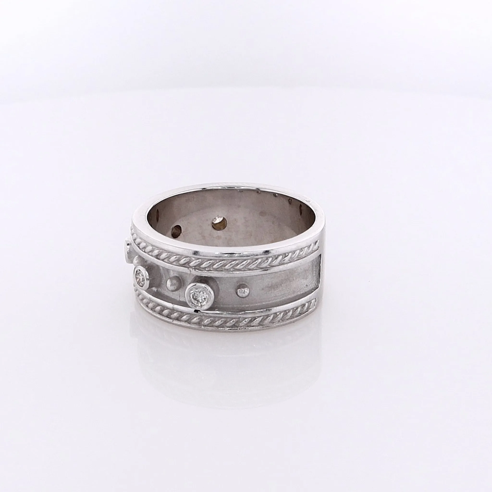 Estate 18 Karat White Gold Wide Diamond Ring