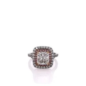 Estate 18k Two-Tone Pink Diamond Double Halo Split Shank Engagement Ring