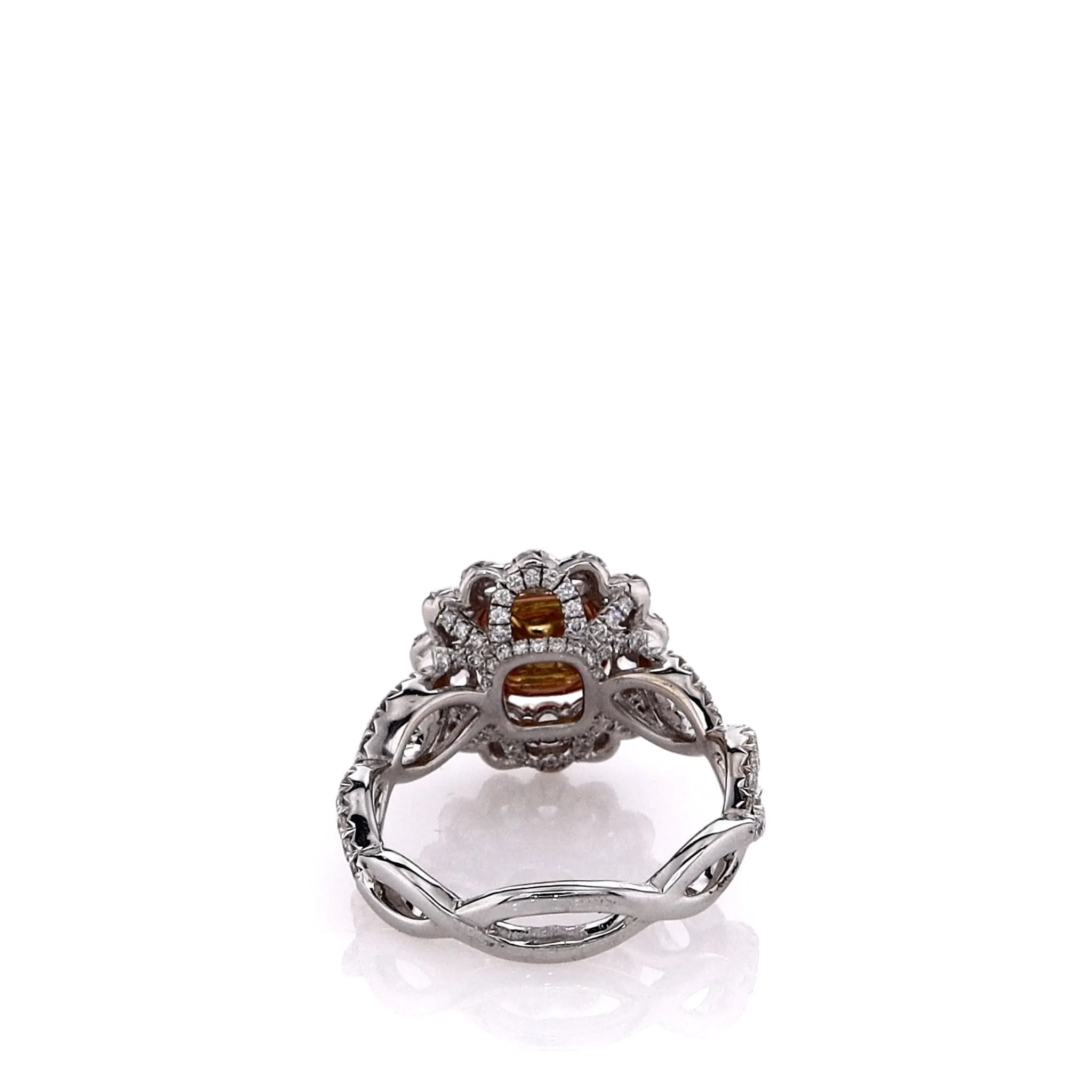 Estate 18k White Gold Brown and Pink Diamond Triple Halo Twist Shank Ring