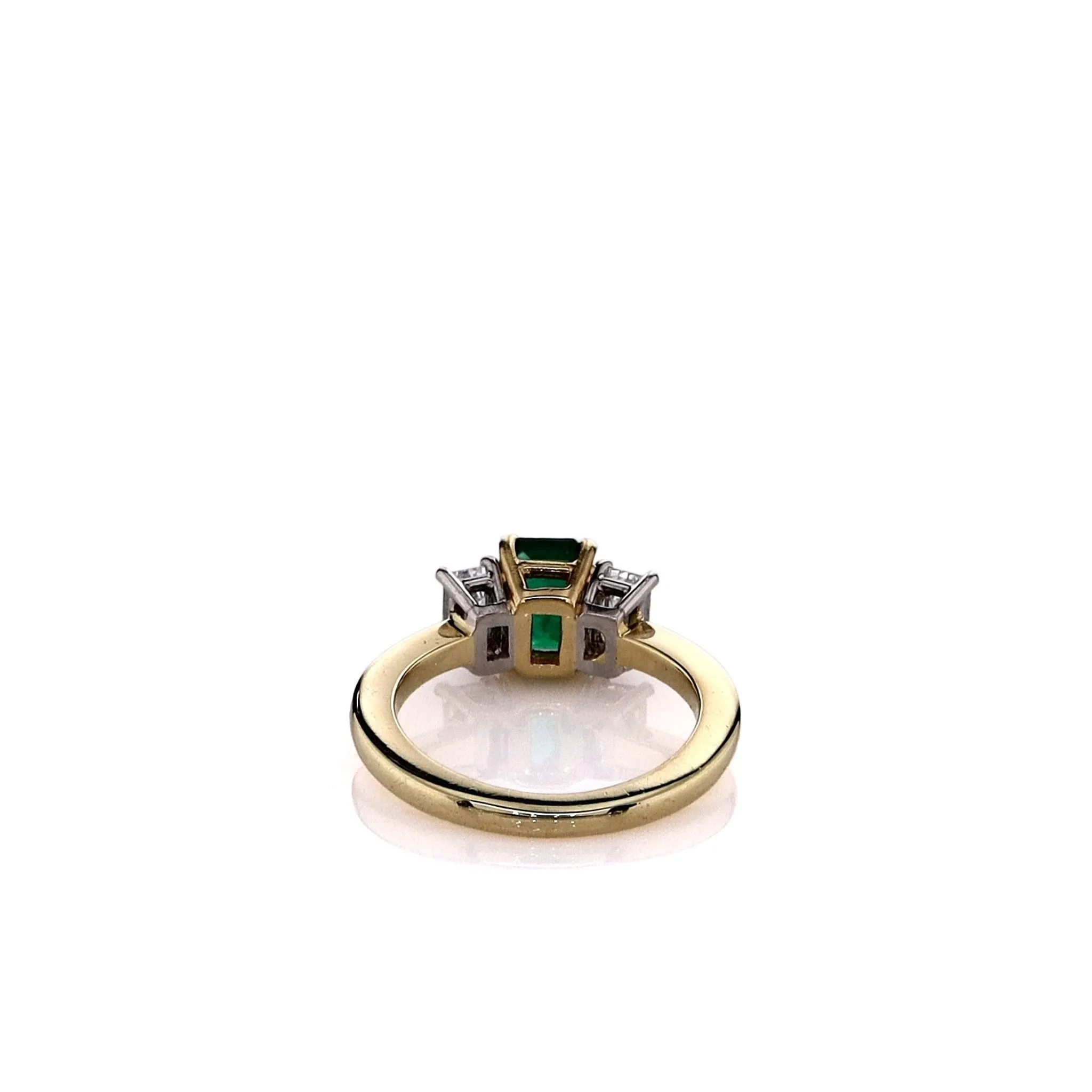 Estate 18k Yellow Gold Green Emerald and Diamond Three Stone Ring
