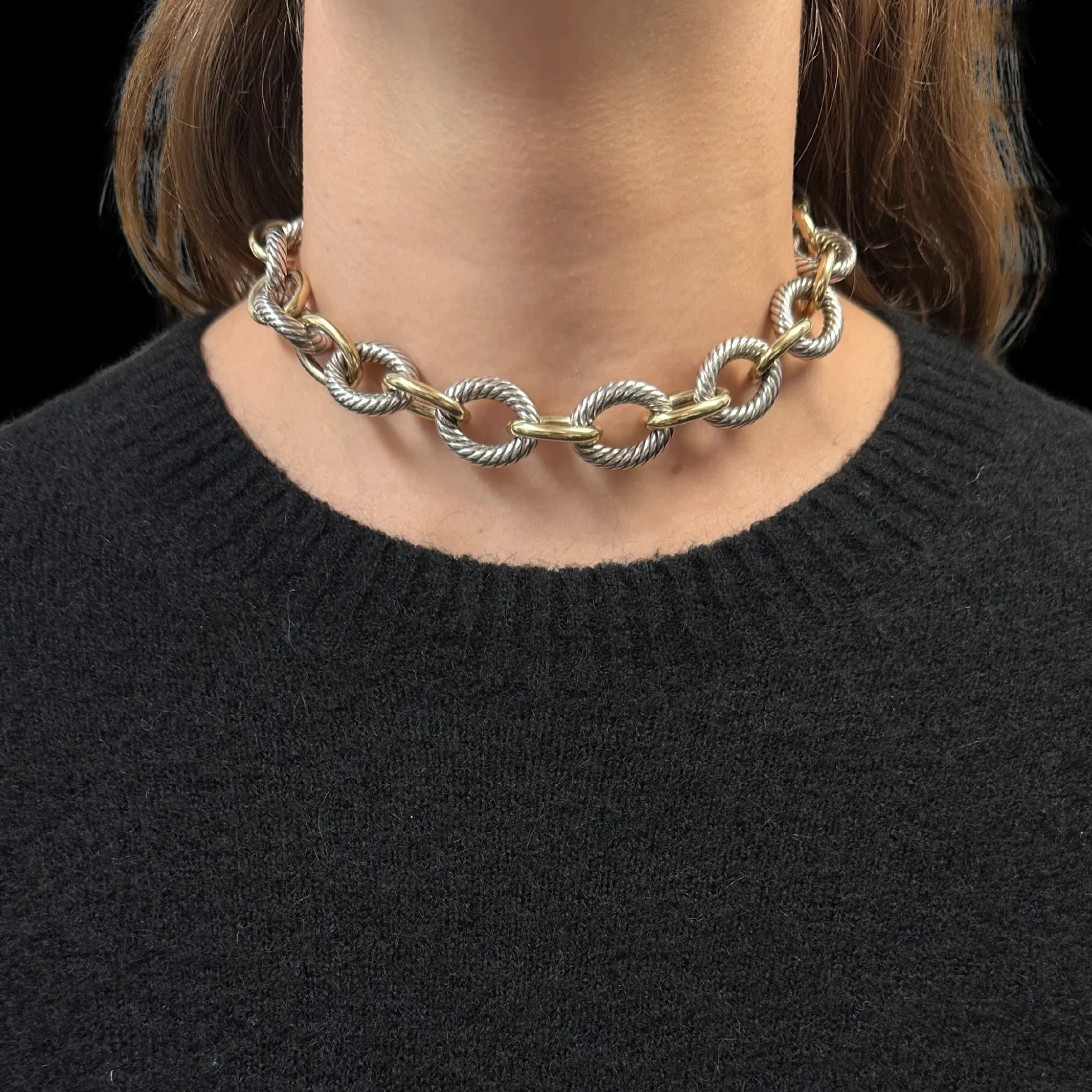 Estate David Yurman Oval Link 18k Gold and Sterling 15 3/4" Necklace