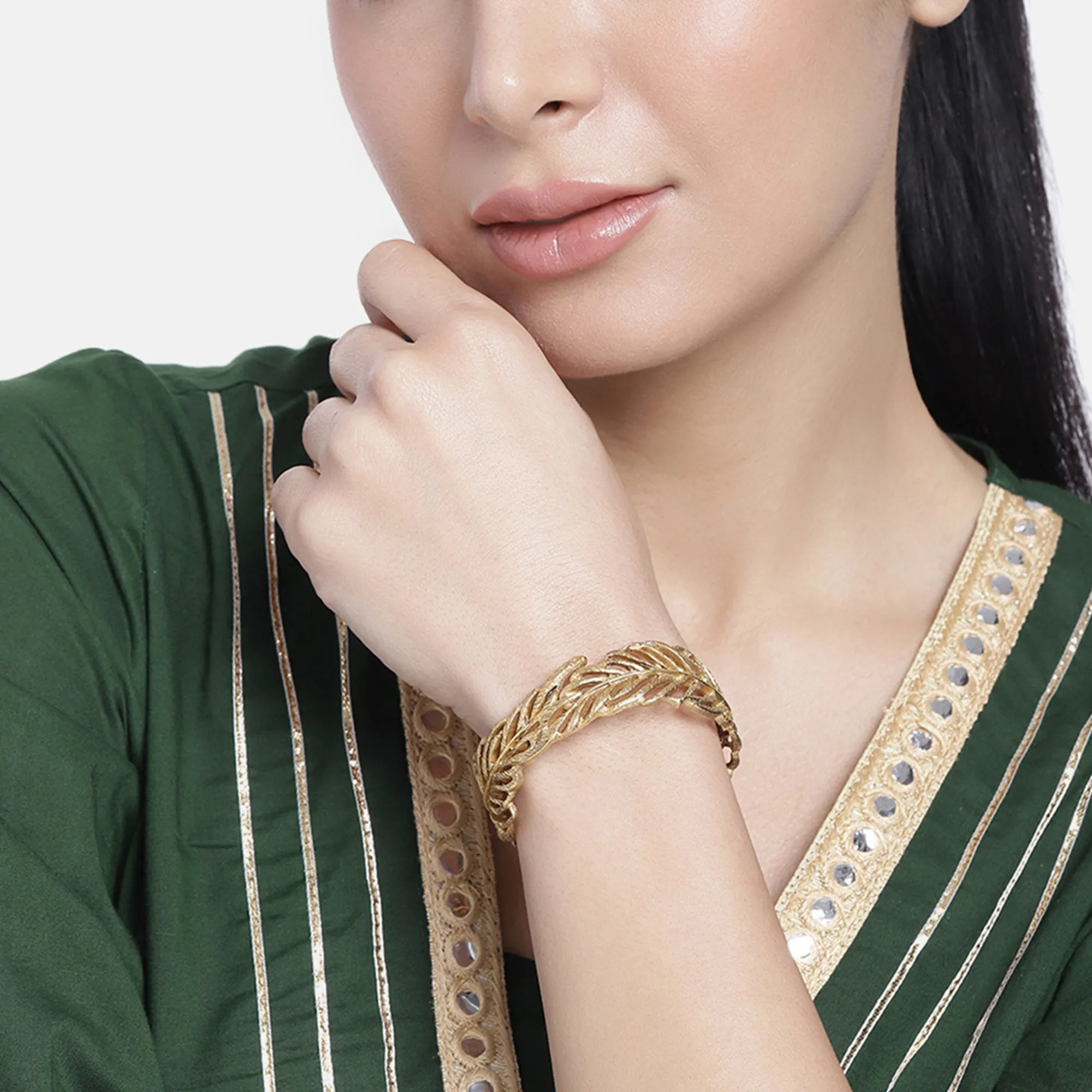 Estele Antique Gold Plated Contemporary Fashion 2:4 Size Bangle Bracelet for Women| Perfect Blend of Modern Style and Grace
