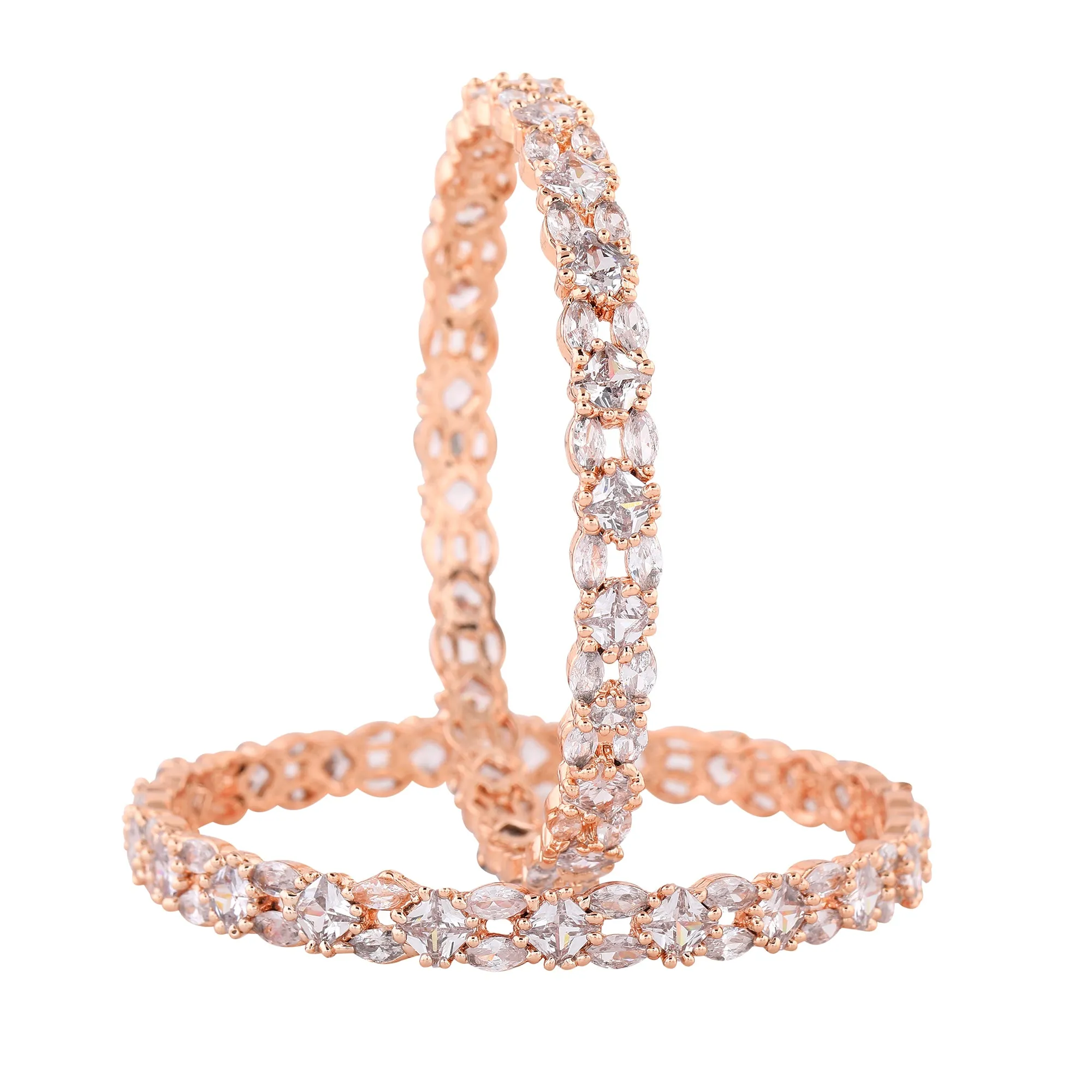 Estele Exclusive Rosegold-Plated with Stunning White American Diamond 2:6 Size Bangles |Dazzling Jewelry for Womens Special Occasions