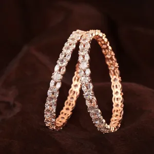 Estele Exclusive Rosegold-Plated with Stunning White American Diamond 2:6 Size Bangles |Dazzling Jewelry for Womens Special Occasions