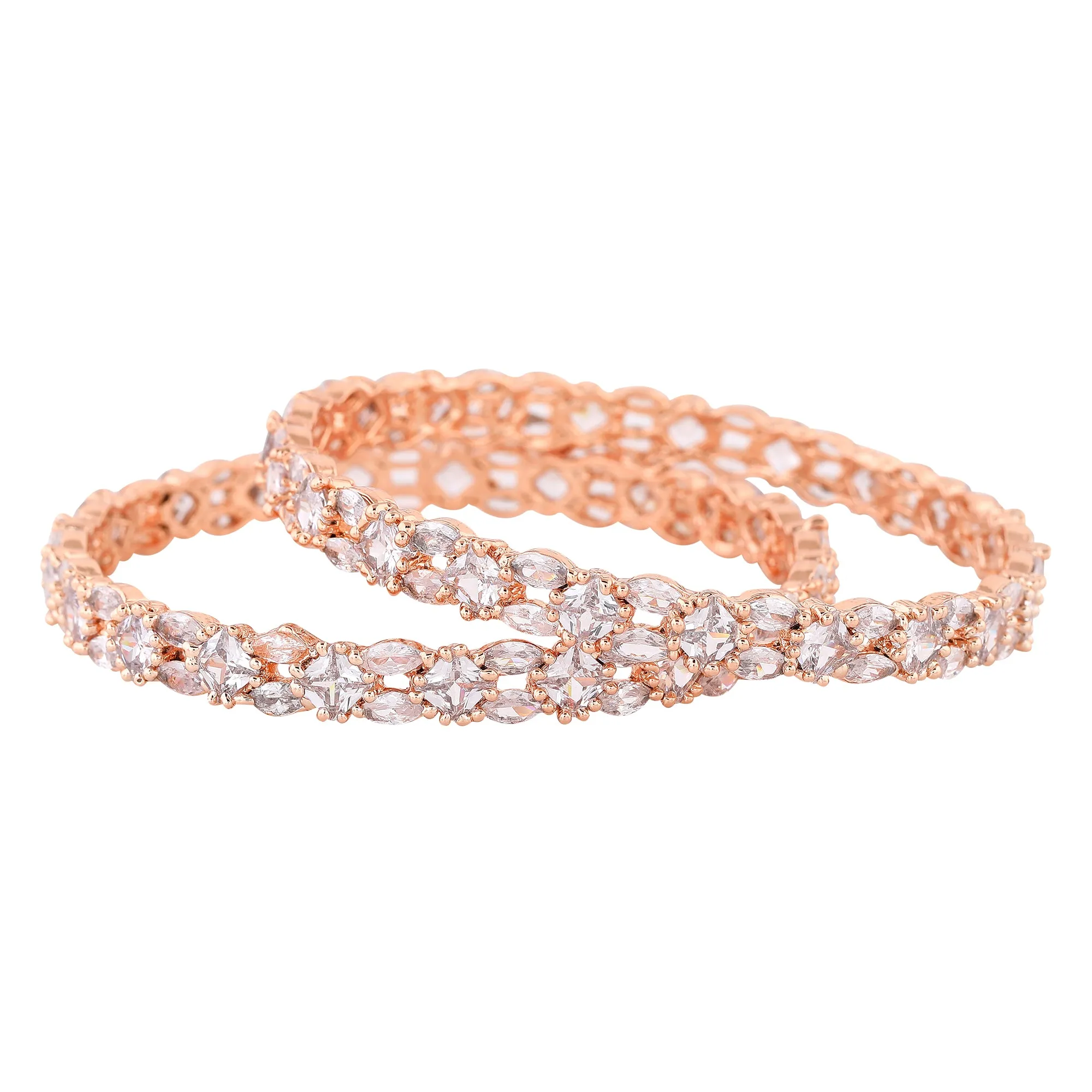 Estele Exclusive Rosegold-Plated with Stunning White American Diamond 2:6 Size Bangles |Dazzling Jewelry for Womens Special Occasions
