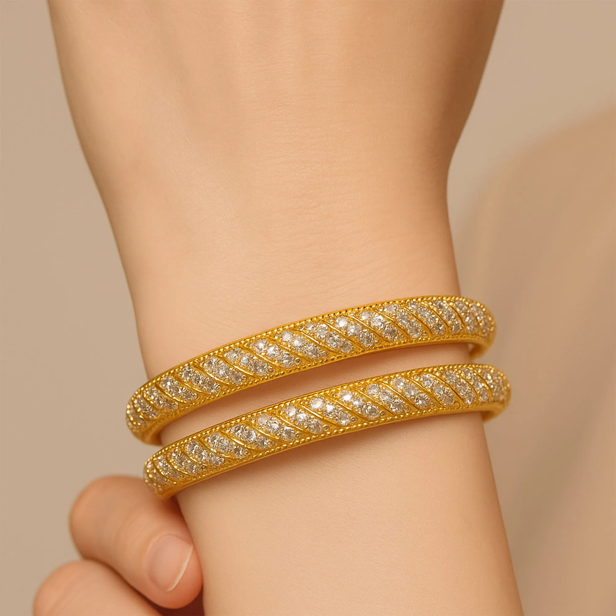 Estele Gold Plated CZ Stone Bangles for Women ?C Size 2.6 ?C Sparkling Design for Weddings, Party Wear & Everyday Glam ?C OSBR-VK11731-26 BANGLE