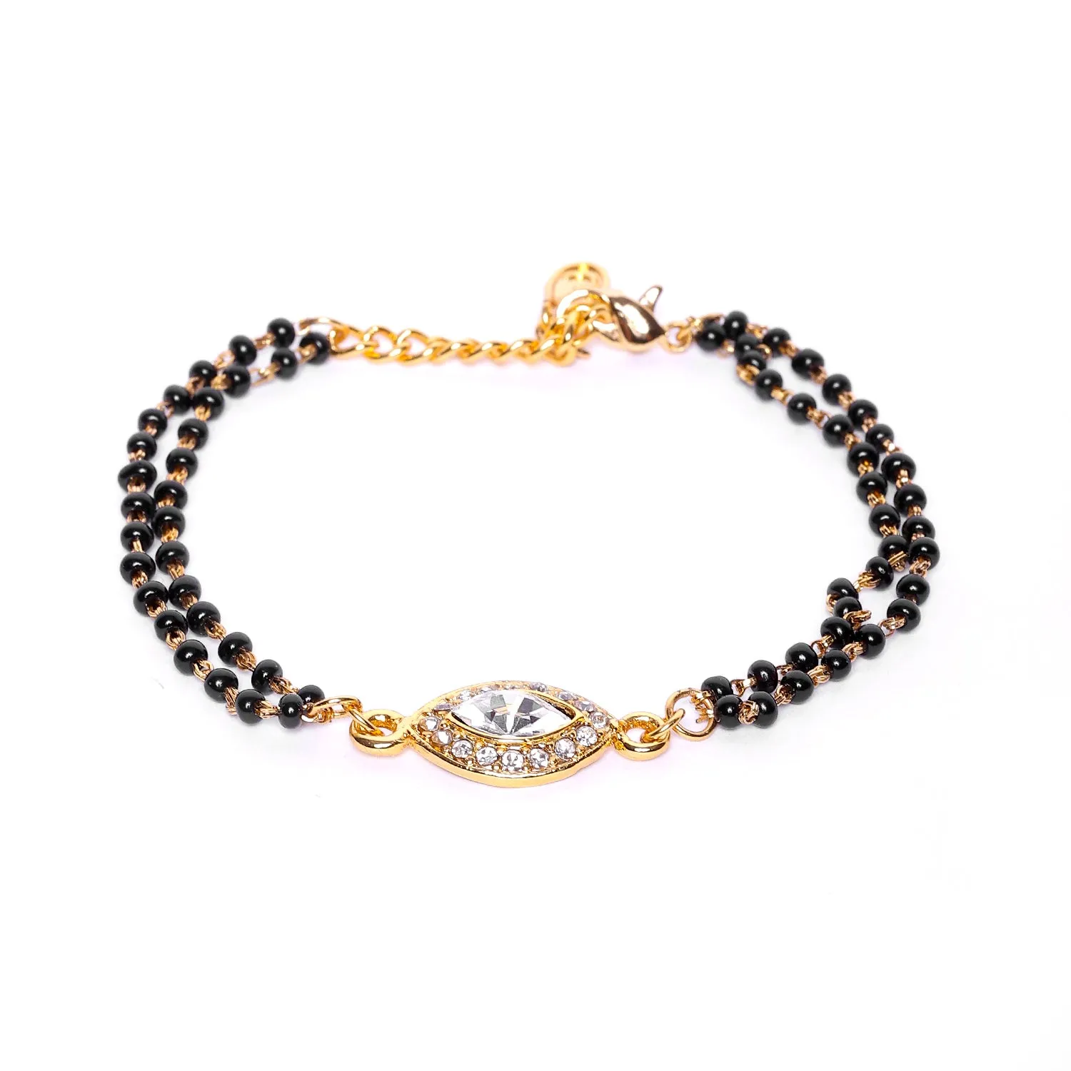 Estele Gold Plated Evil Eye with Black Beads Bracelet with Austrian Crystals & Kundan for Women