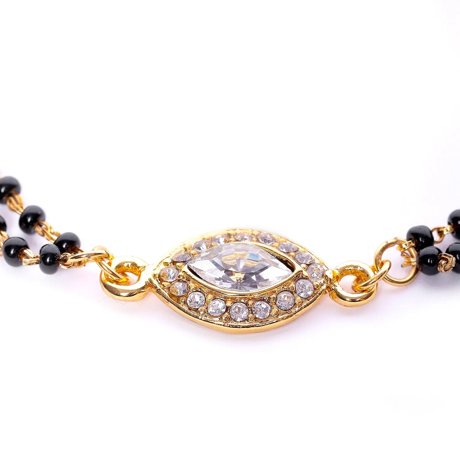 Estele Gold Plated Evil Eye with Black Beads Bracelet with Austrian Crystals & Kundan for Women