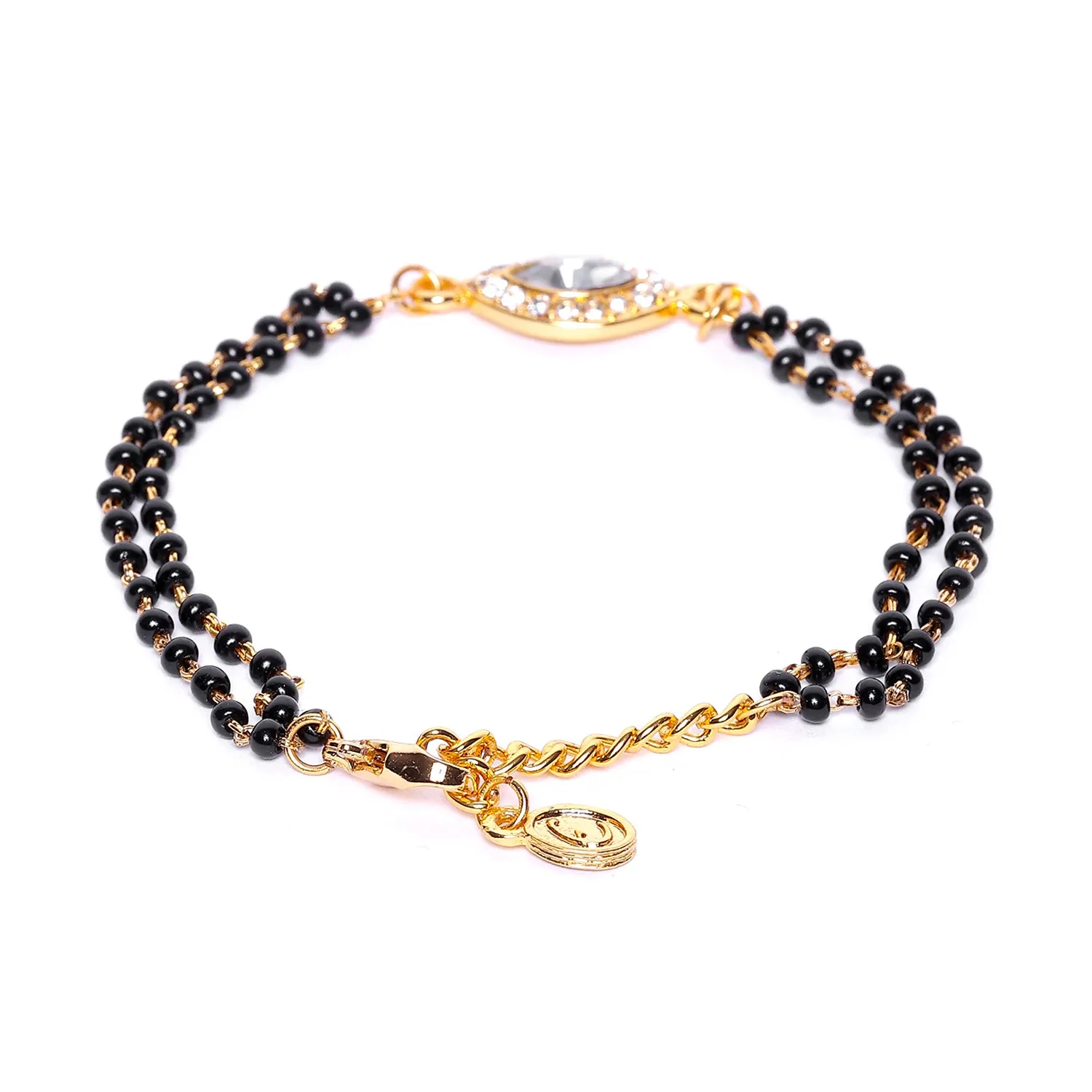 Estele Gold Plated Evil Eye with Black Beads Bracelet with Austrian Crystals & Kundan for Women