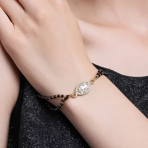 Estele Gold Plated Evil Eye with Black Beads Bracelet with Austrian Crystals & Kundan for Women