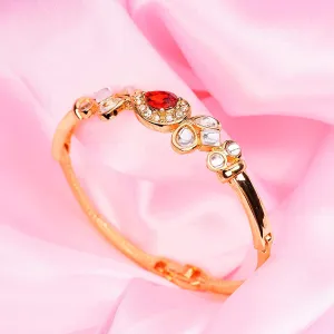 Estele Gold Plated Ruby Halo Regal Kundan Cuff Bracelet for women