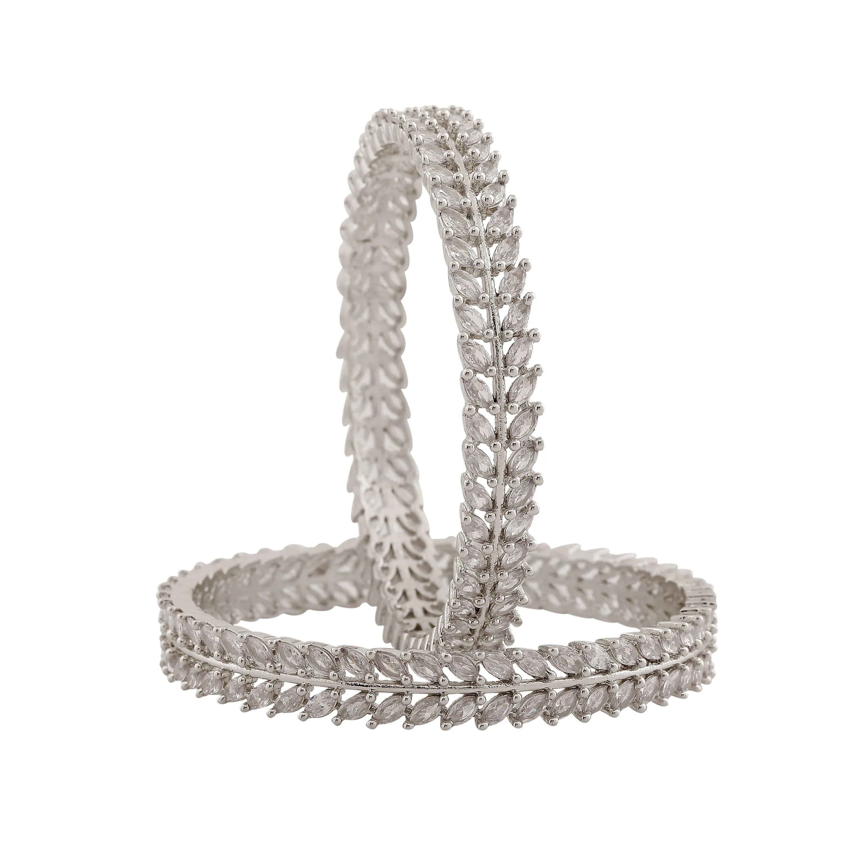 Estele Rhodium Plated Luxurious White American Diamond Bangles | Available Sizes in 2:6 & 2:8|A Dazzling Choice for Modern Women