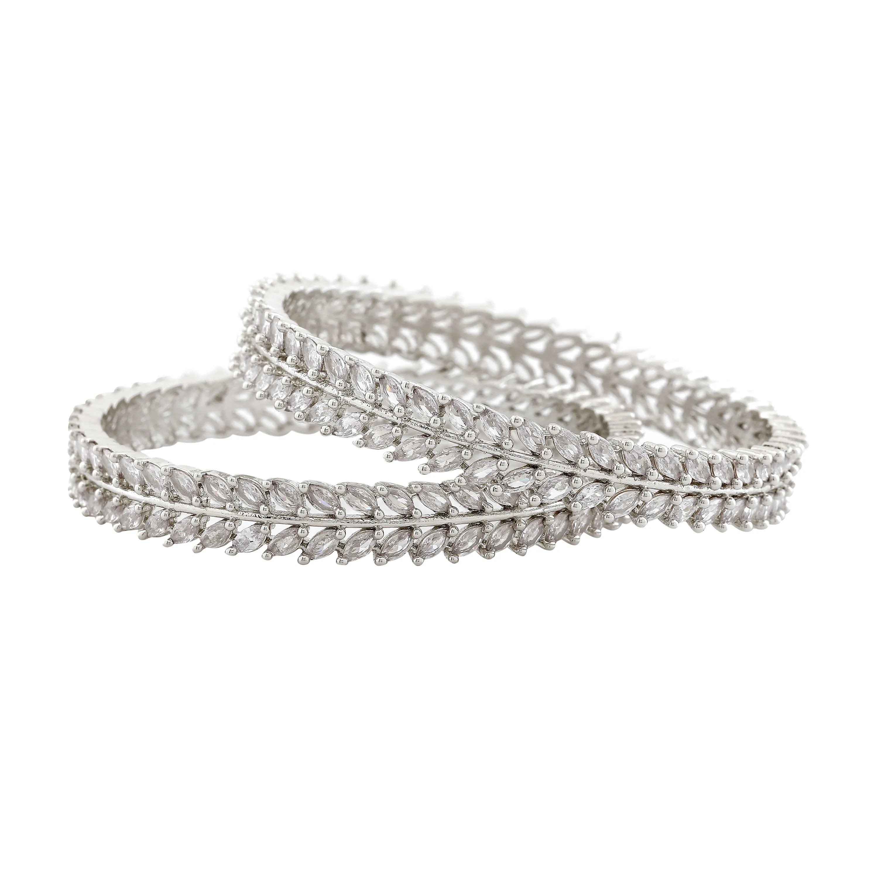 Estele Rhodium Plated Luxurious White American Diamond Bangles | Available Sizes in 2:6 & 2:8|A Dazzling Choice for Modern Women