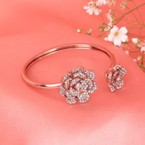 Estele Rose Collectiona??? Exclusive Rose Motif Cuff Bracelet for Women with Premium Rosegold Finish|Adjustable & Comfort Fit for All Wrist Sizes
