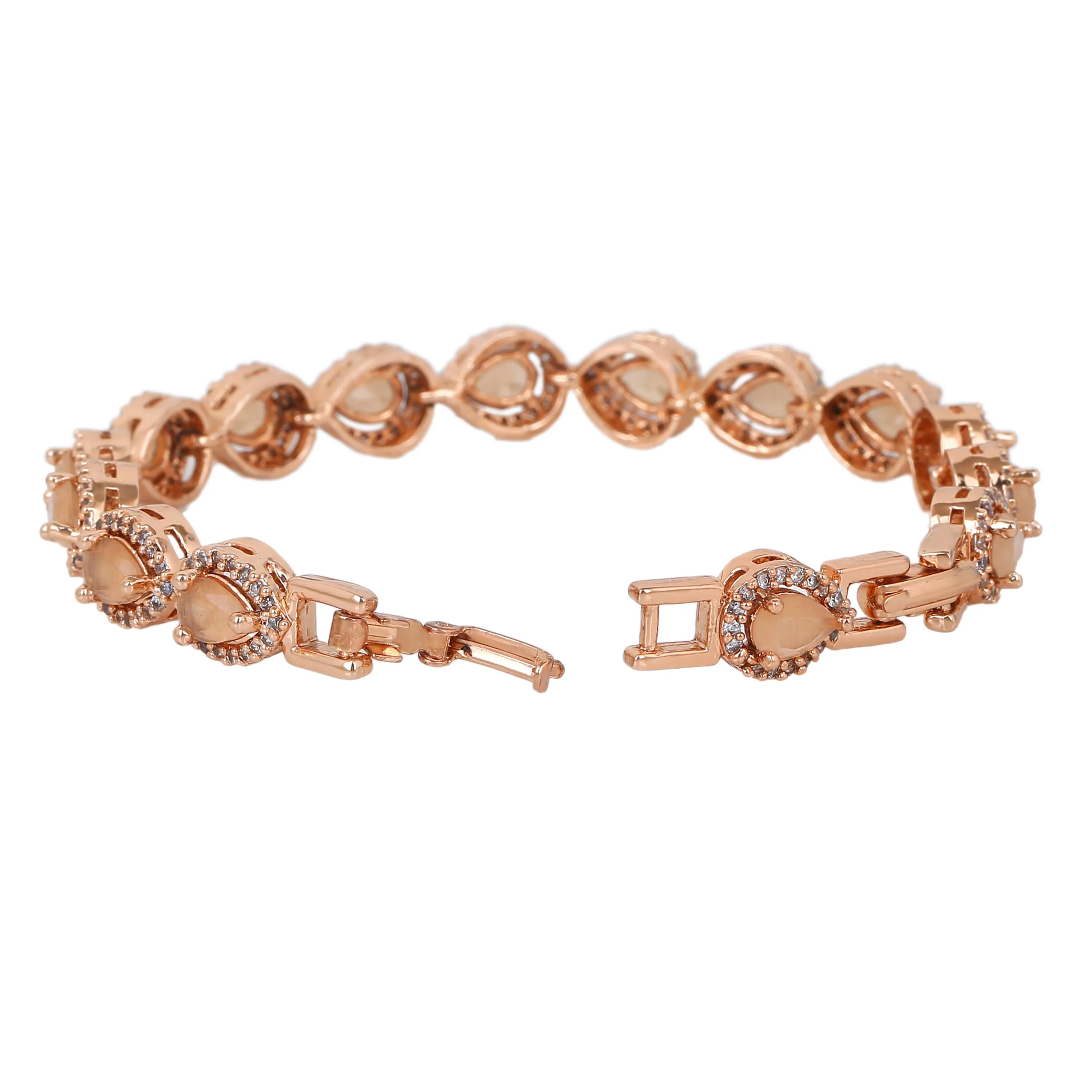 Estele Rose Gold Plated CZ Dazzling Drop Designer Bracelet with Mint Orange Stones for Women