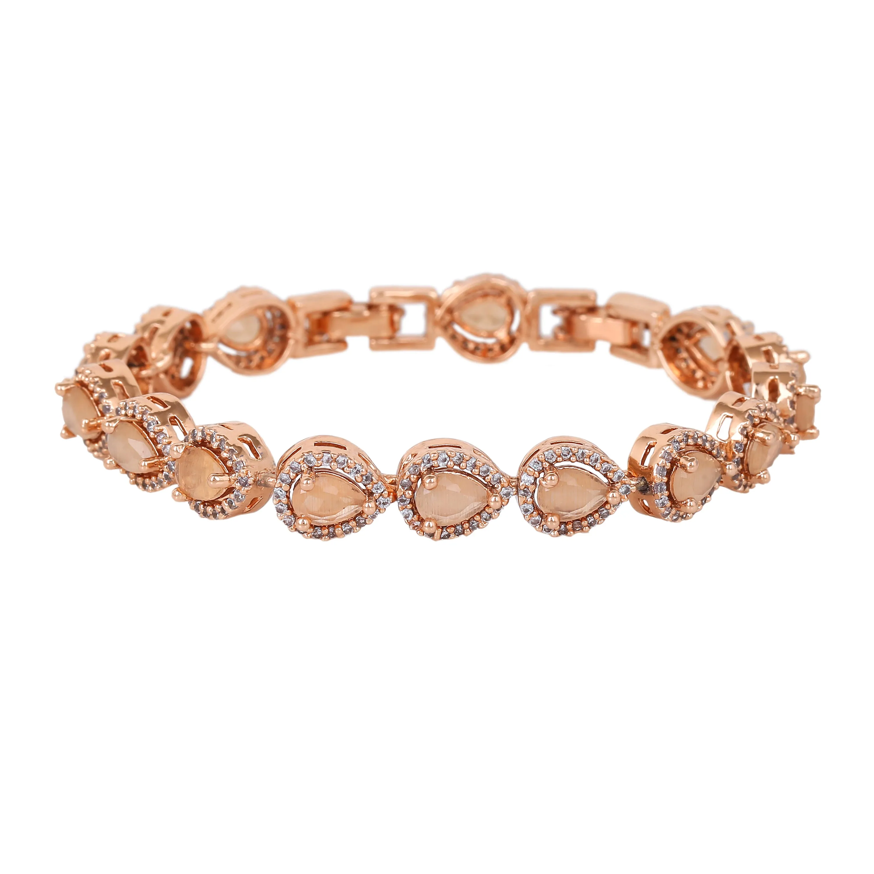 Estele Rose Gold Plated CZ Dazzling Drop Designer Bracelet with Mint Orange Stones for Women