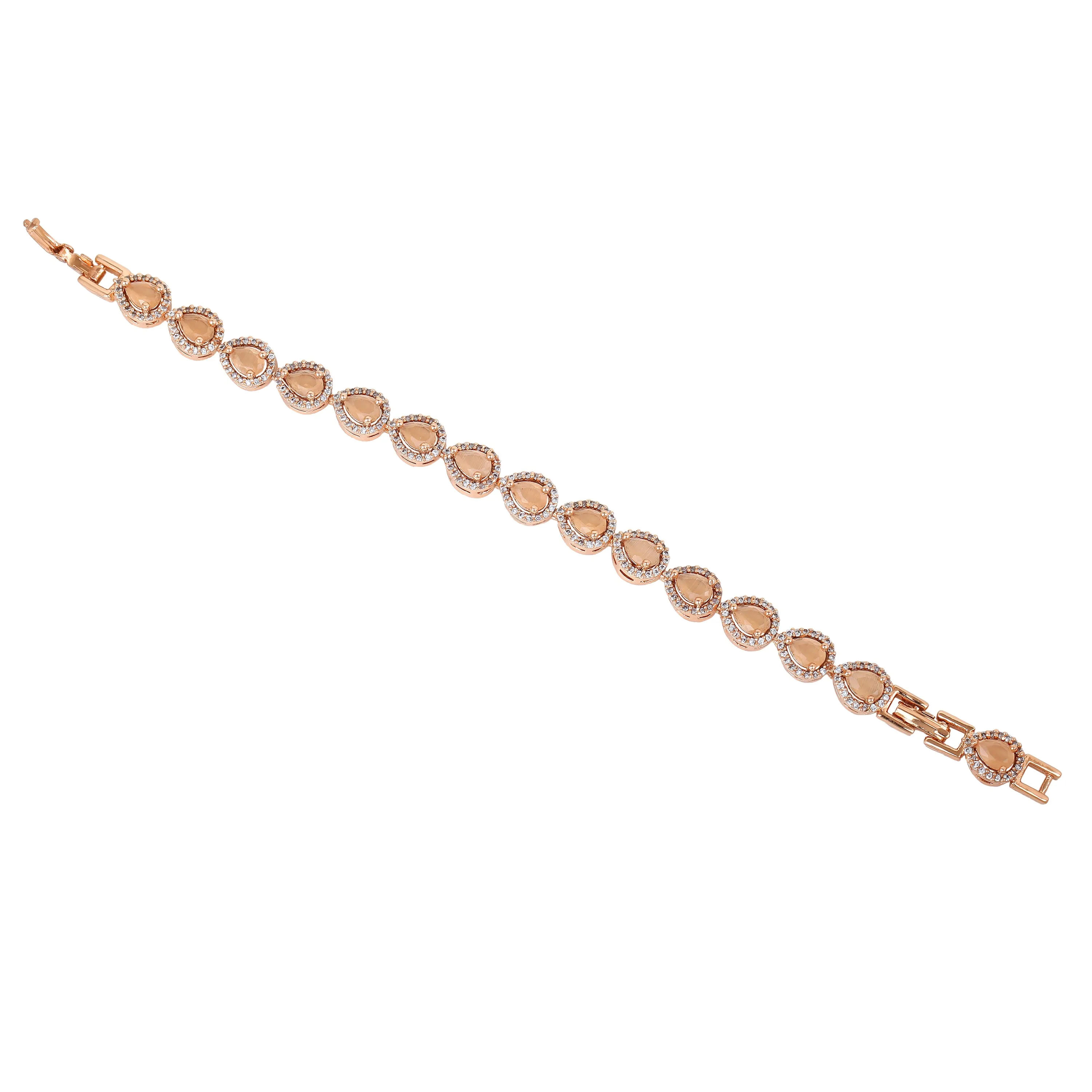 Estele Rose Gold Plated CZ Dazzling Drop Designer Bracelet with Mint Orange Stones for Women