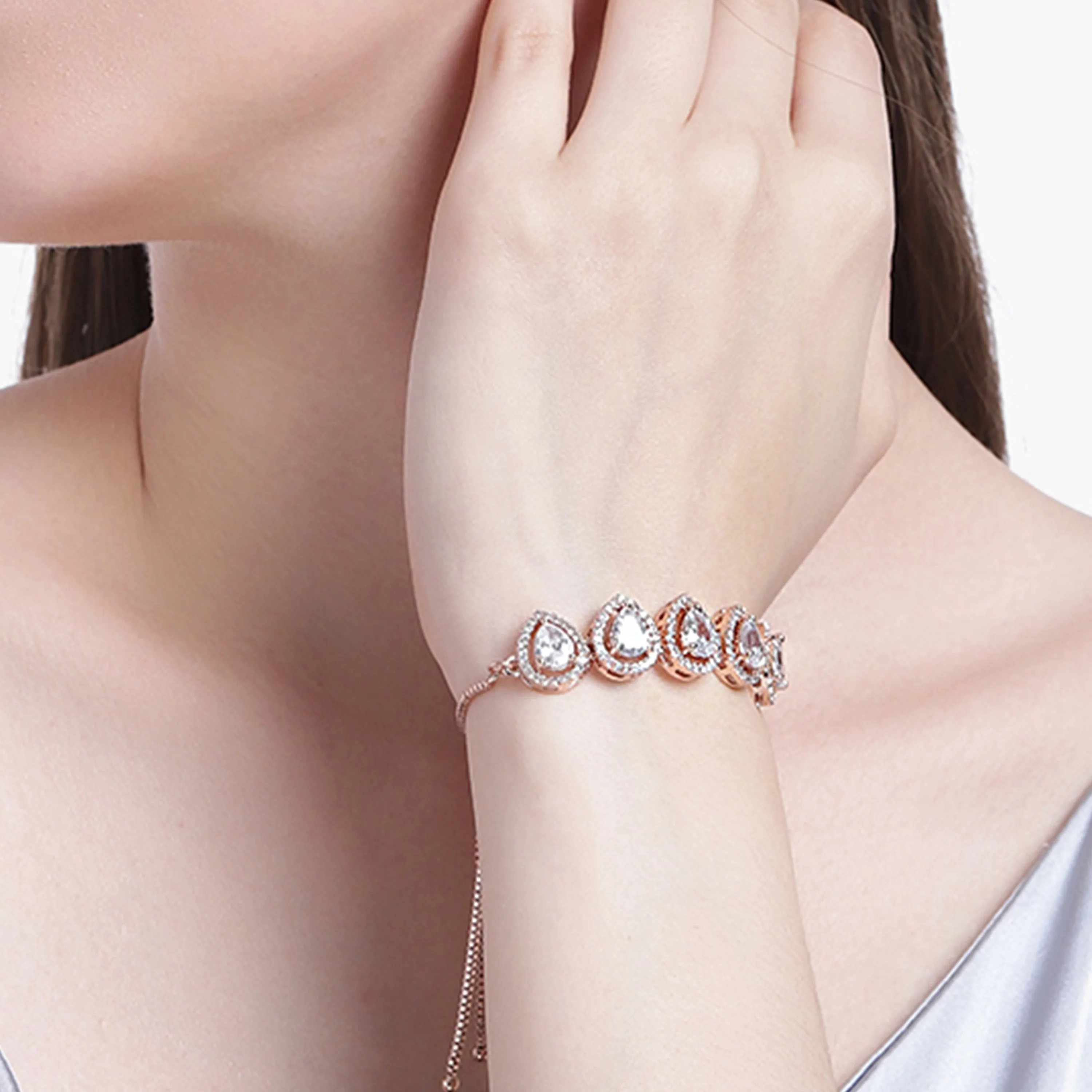 Estele Rose Gold Plated CZ Precious Pears Bracelet for Women