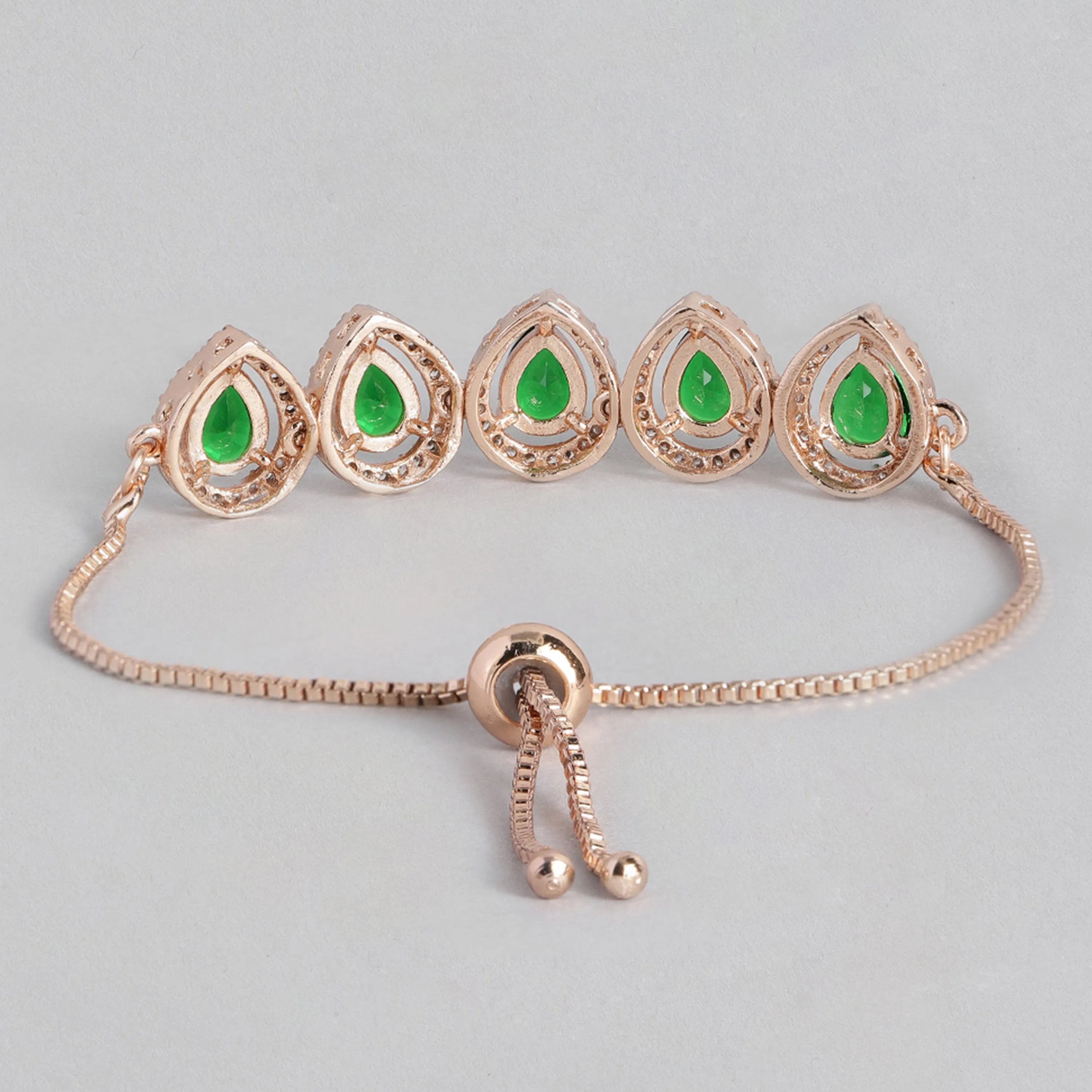 Estele Rose Gold Plated CZ Precious Pears Bracelet with Emerald Crystals for Women