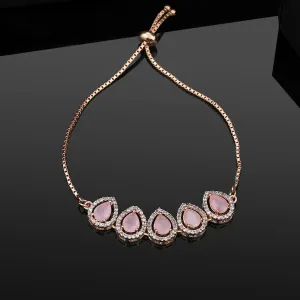 Estele Rose Gold Plated CZ Precious Pears Bracelet with Mint Pink Stones for Women