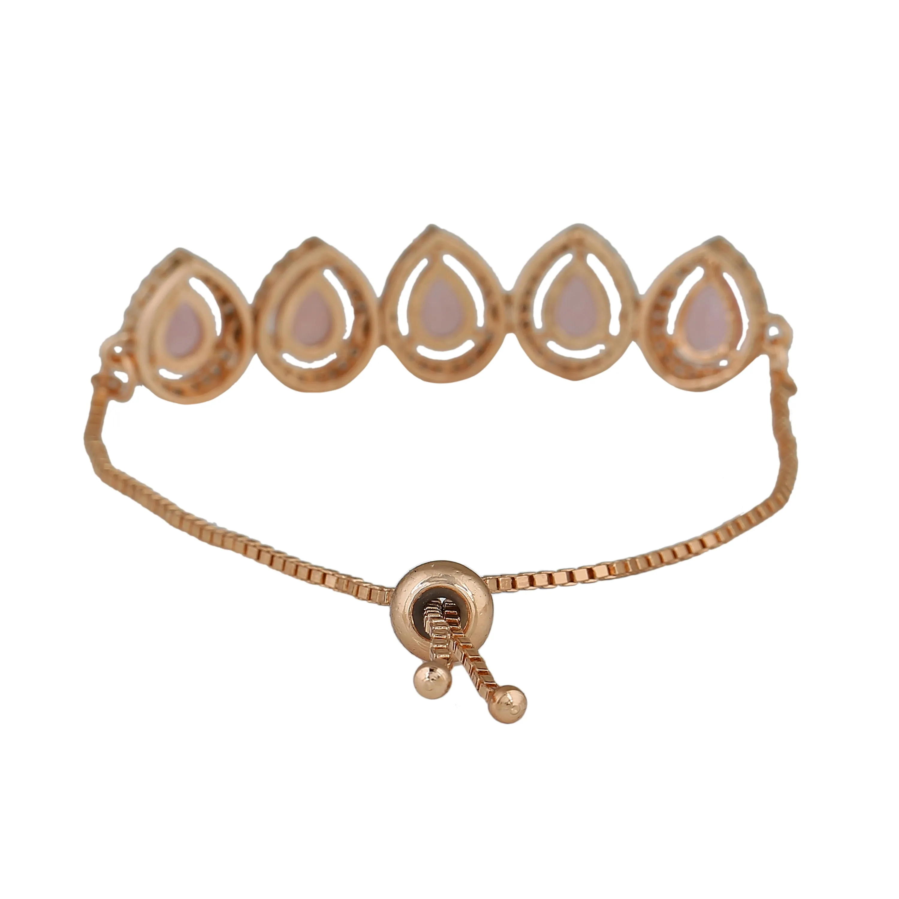 Estele Rose Gold Plated CZ Precious Pears Bracelet with Mint Pink Stones for Women
