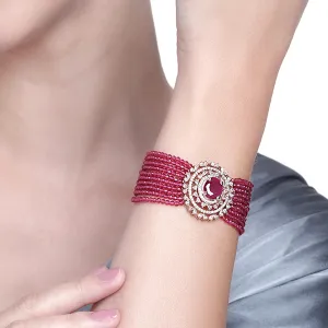 Estele Rosegold Plated CZ Gorgeous Multi-Layered Bracelet with Ruby Stones for Women