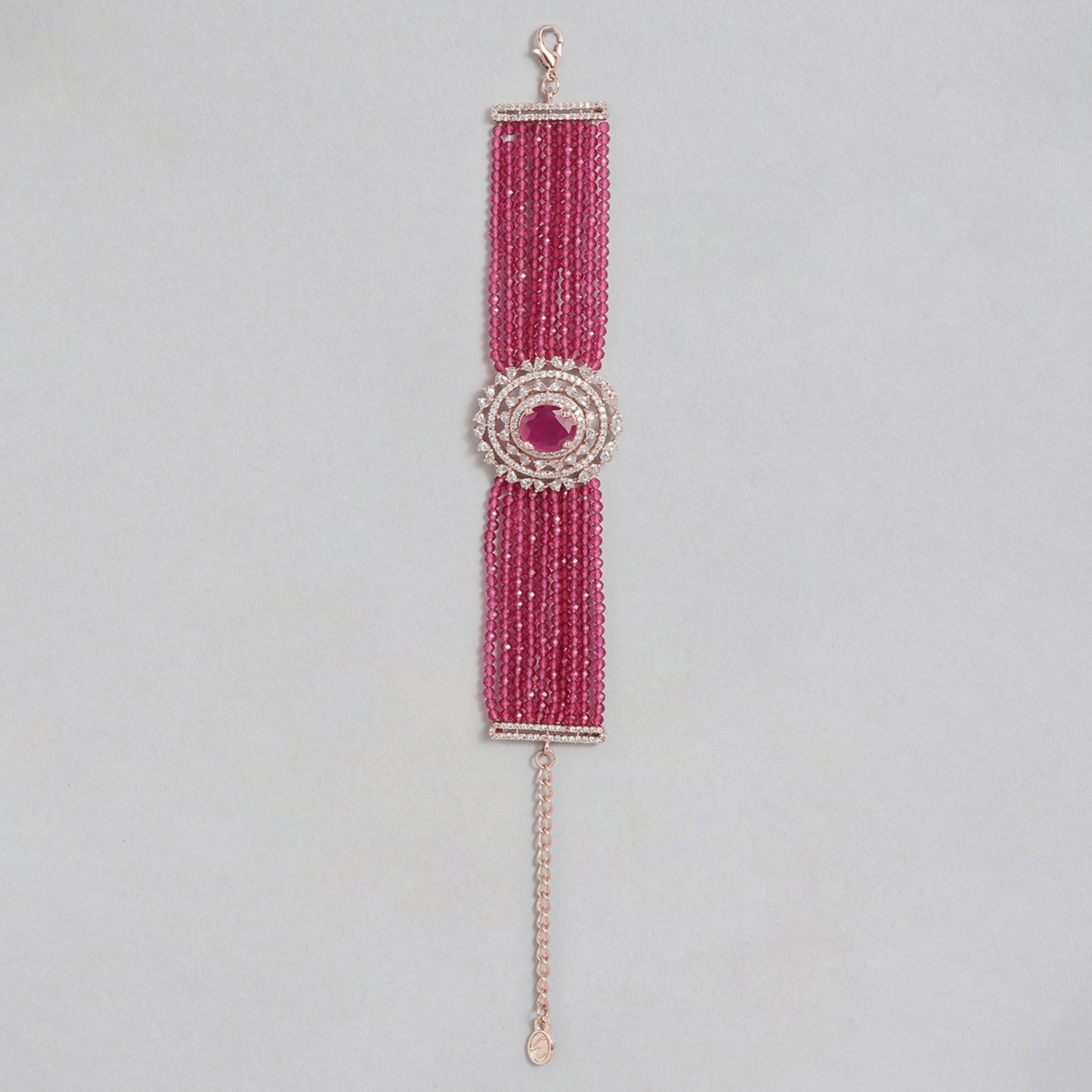 Estele Rosegold Plated CZ Gorgeous Multi-Layered Bracelet with Ruby Stones for Women