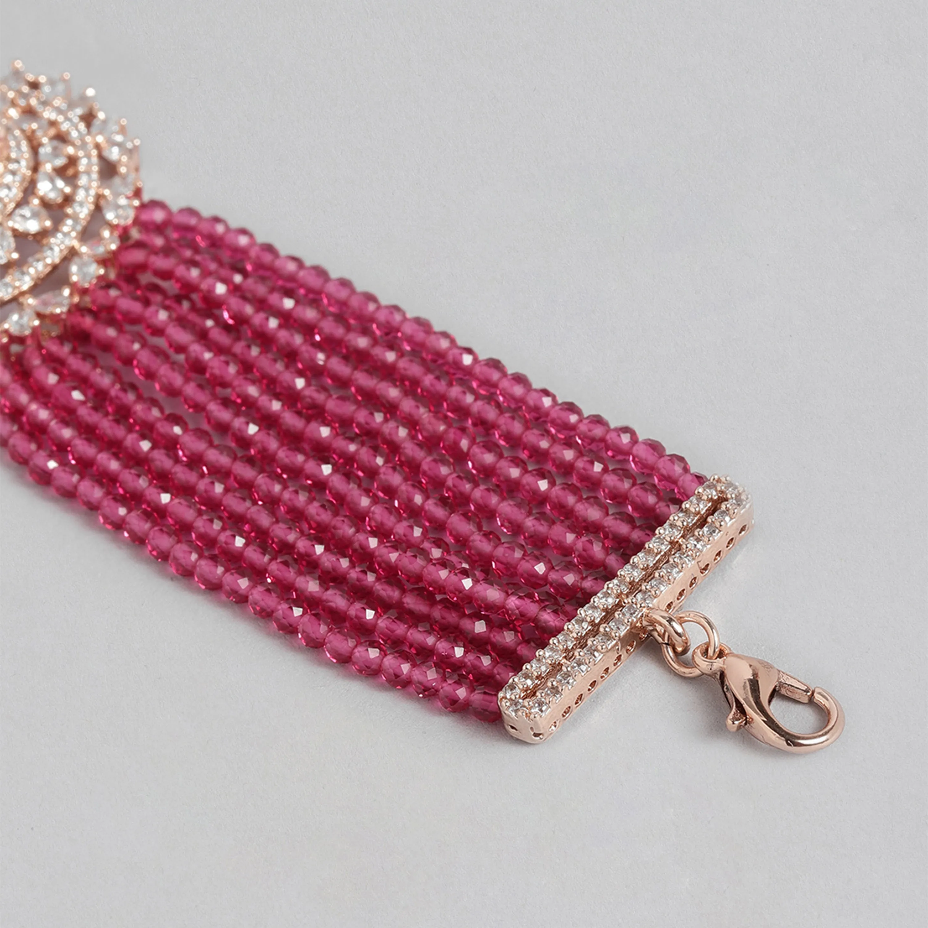 Estele Rosegold Plated CZ Gorgeous Multi-Layered Bracelet with Ruby Stones for Women