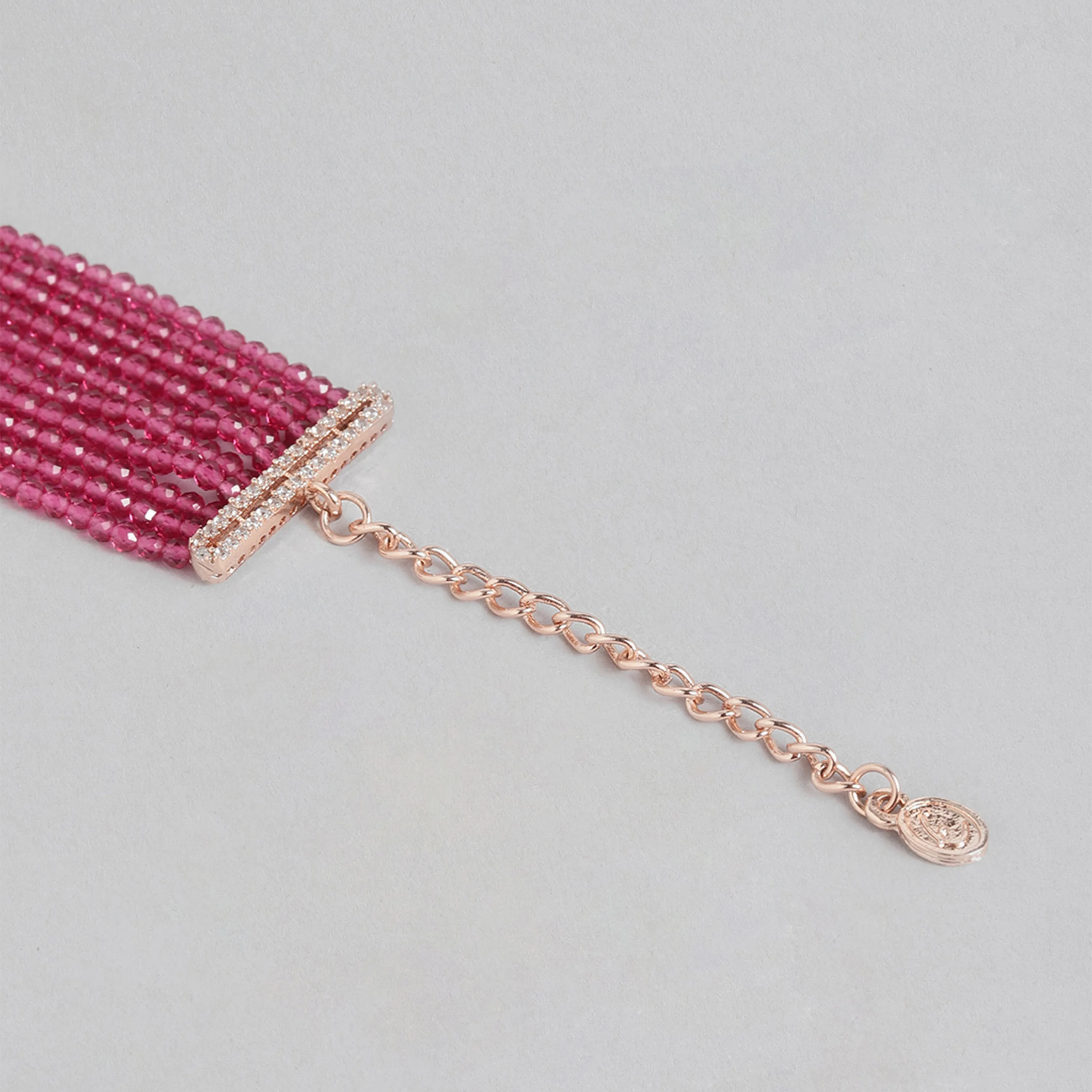 Estele Rosegold Plated CZ Gorgeous Multi-Layered Bracelet with Ruby Stones for Women