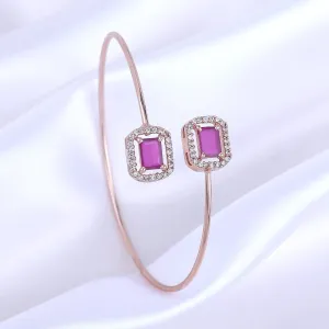 Estele Rosegold Plated Luxurious Square Designer Lightweight Cuff Kada Bracelet with Ruby American Diamonds for Women