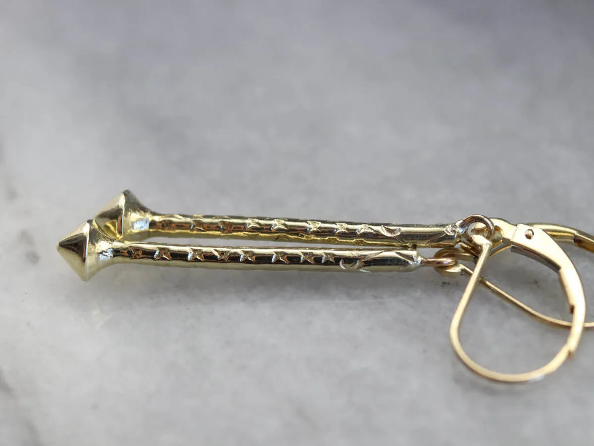 Etched Yellow Gold Drop Earrings
