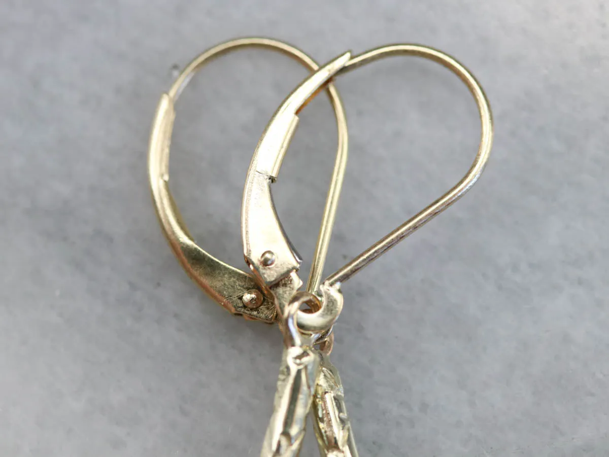Etched Yellow Gold Drop Earrings