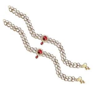 Etnico Gold Plated Kundan & Stone Studded Payal/Anklets for Women & Girls (A014R)