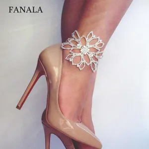 FANALA Silver Color Anklet Crystal Bracelets for Women Floral Bridal Ankle Bracelets & Bangles Wedding Engagement Jewelry