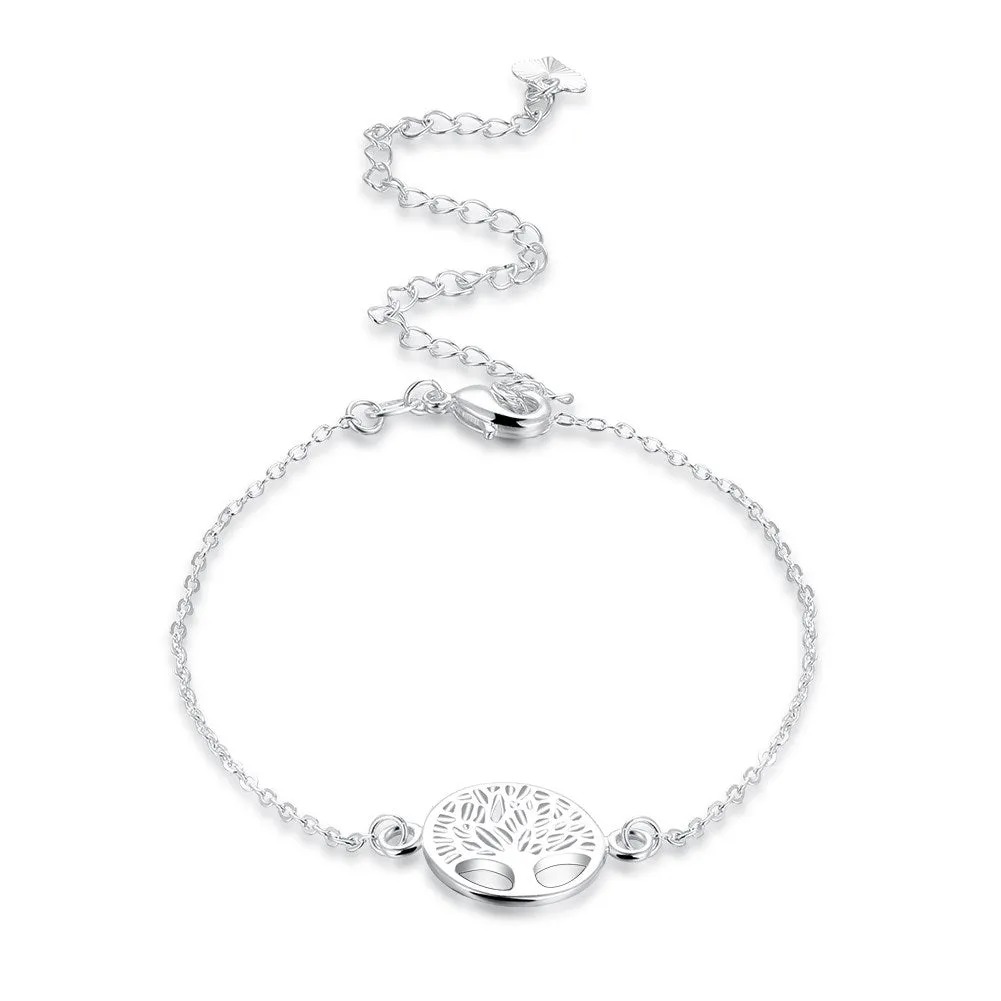 Fashion Beach Vintage Silver Charm Anklets 925 Jewelry Silver Plated Life Tree Pendant Ankle Bracelets Foot Chain Jewelry
