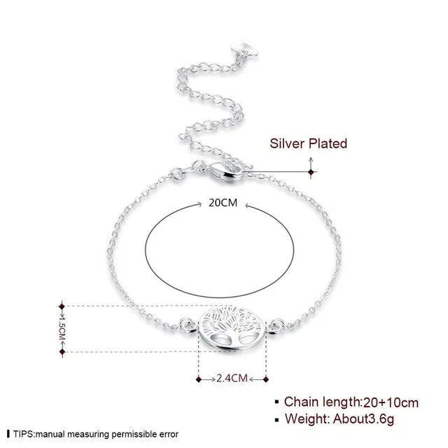 Fashion Beach Vintage Silver Charm Anklets 925 Jewelry Silver Plated Life Tree Pendant Ankle Bracelets Foot Chain Jewelry