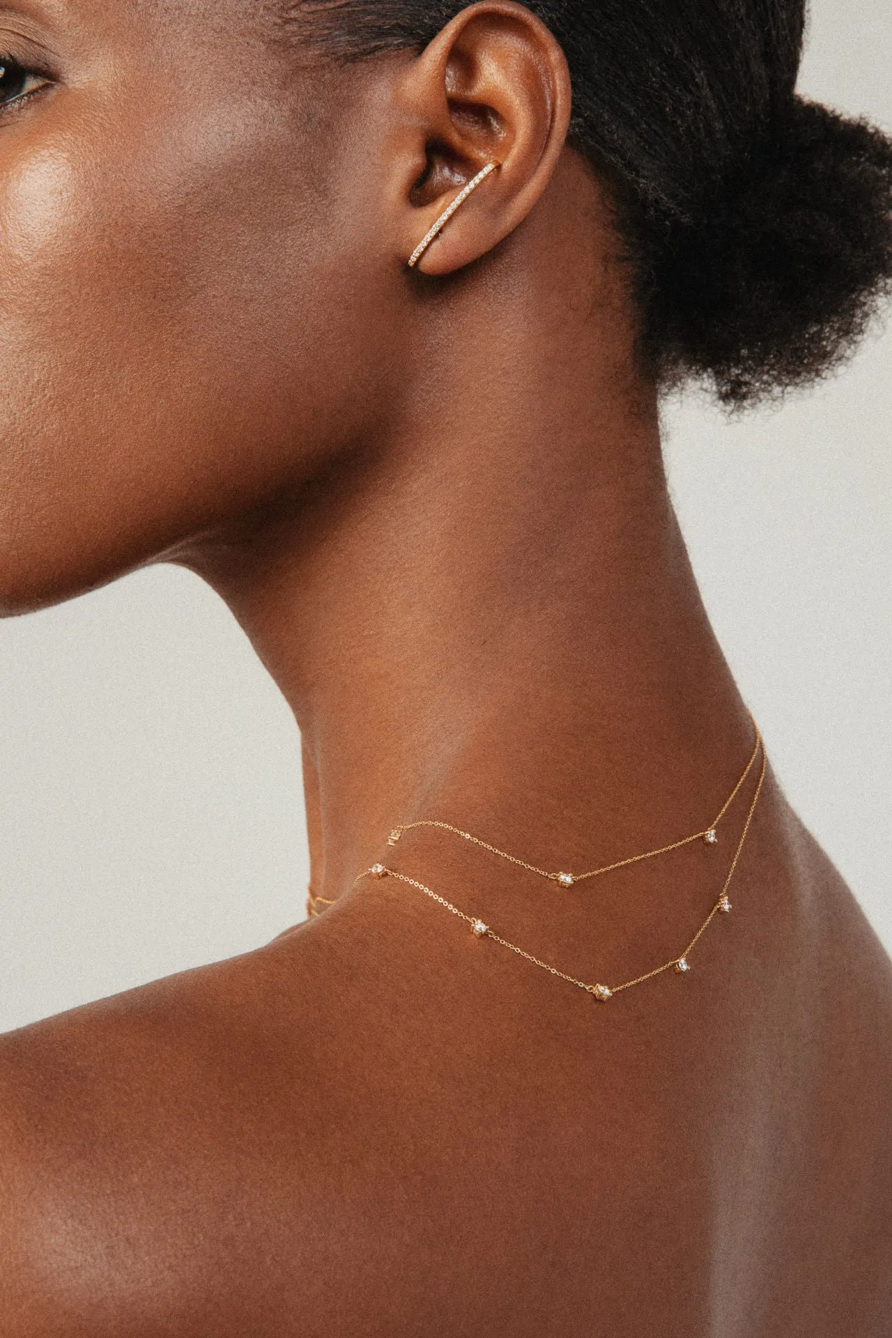 Fived 18K White Gold Necklace w. Lab-Grown Diamonds