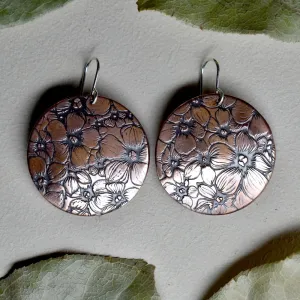 Floral Field Large Copper Disc Drop Earrings