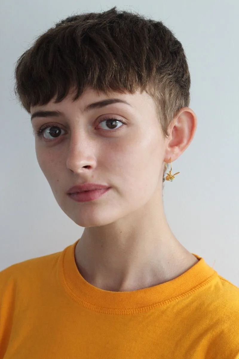 Flying Bee with Pearl Hoop Earrings