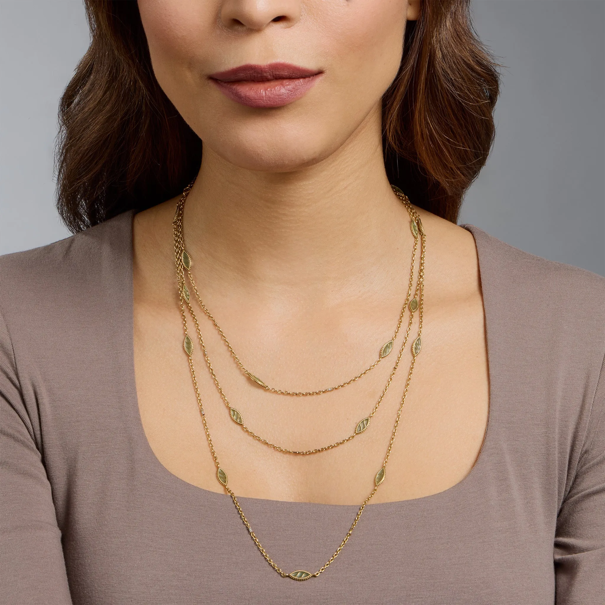 French Art Nouveau 18K Gold and Plique-??-jour Enamel Longchain Necklace