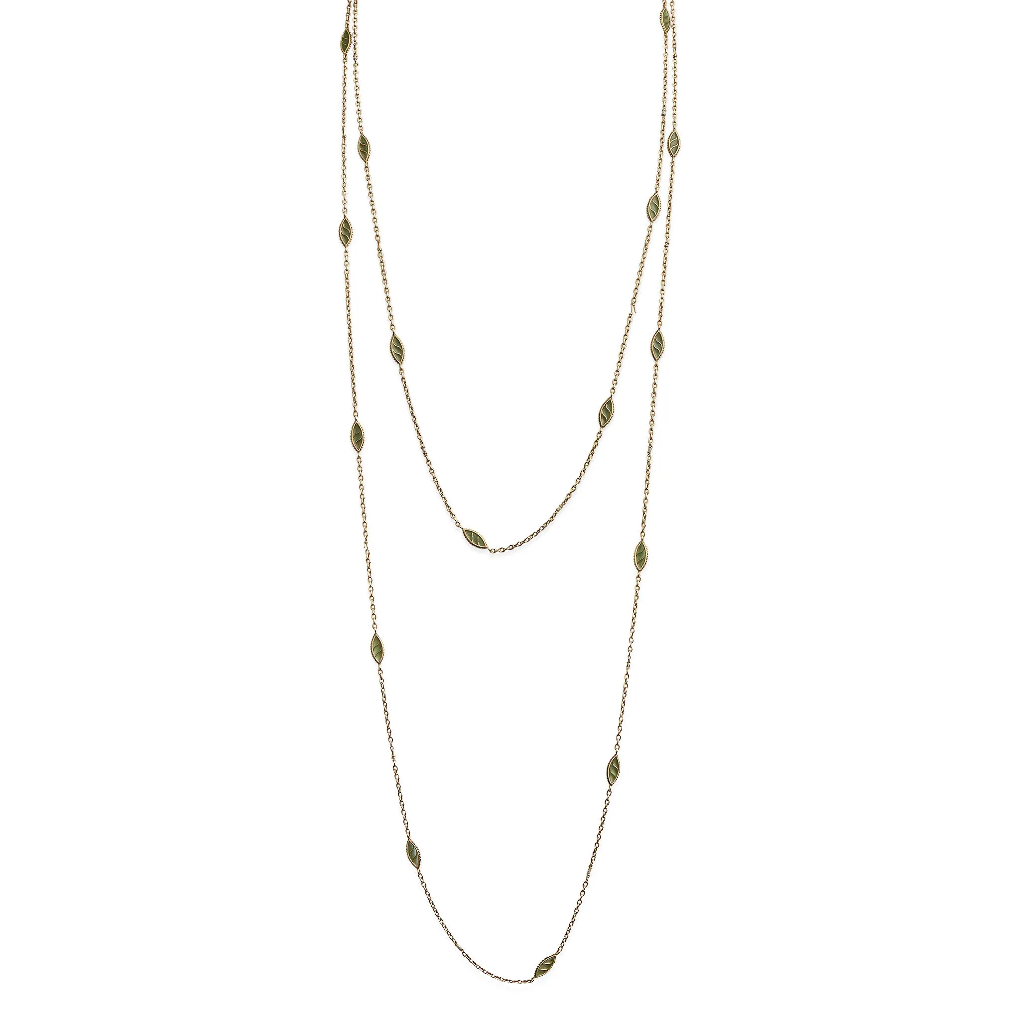 French Art Nouveau 18K Gold and Plique-??-jour Enamel Longchain Necklace